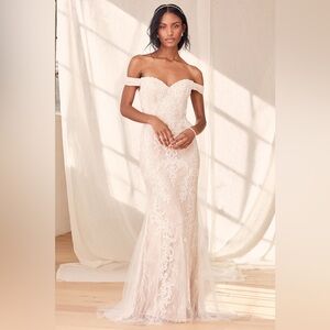 Promised Love White Beaded Lace Off-the-Shoulder Maxi Dress